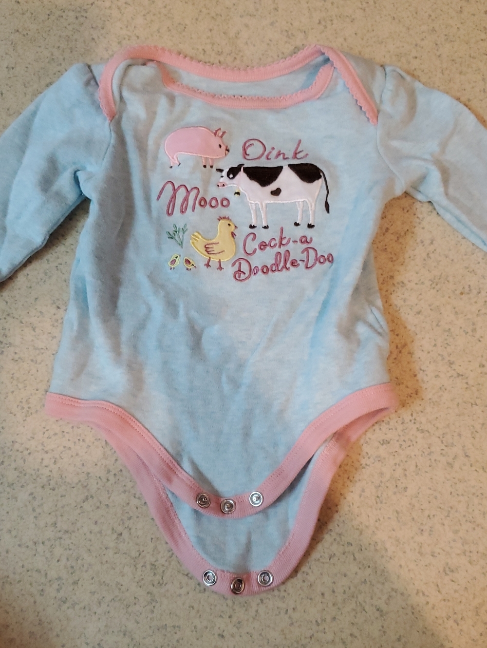 John Deere Baby Light Blue & Pink Farm Animal One-Piece Bodysuit